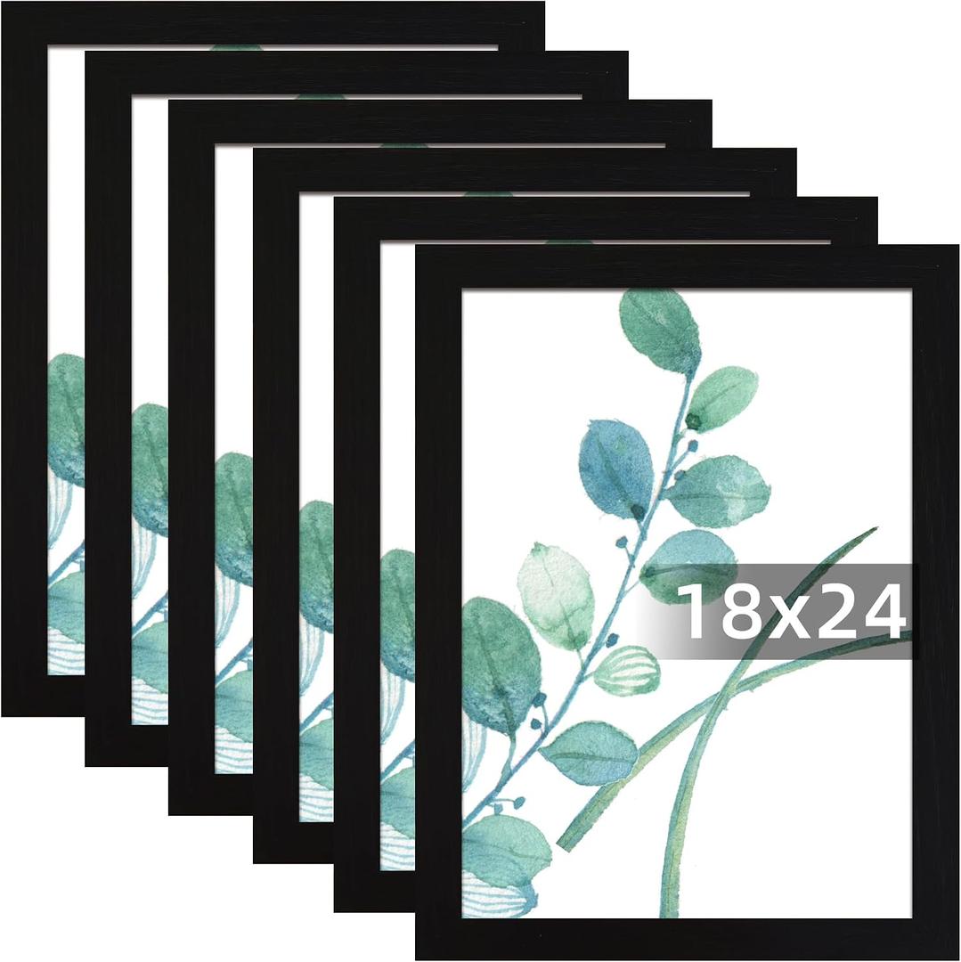 SESEAT 18x24 Picture Frame Black Set of 6, Display Pictures 18x24 Without Mat for Wall Mounting, Wall Gallery Poster Frames