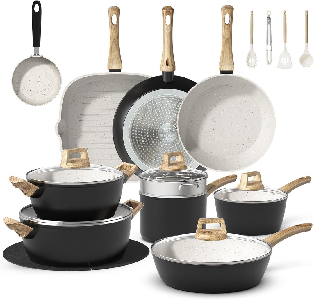 Bazova 25-Piece Pots and Pans Set Non Stick,Titanium Ceramic Cookware Set Non Toxic,Long-Lasting,PFAS Free,Induction Compatible,Complete Kitchen Set for All Family Cooking Needs