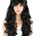 Women's Long Wavy Wig Black Big Curls with Bangs Beehive Style Wigs for Halloween Cosplay Costume Drag Queen Wig