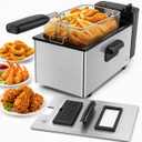 Simple Deluxe 3L 1500W Electric Deep Fryer, Viewing Window Lid and Cool-Touch Handle, 4 Temp Settings, Removable Basket, Auto Cut Off Safety Design, Stainless Steel Parts with Dishwasher-Safe, Silver