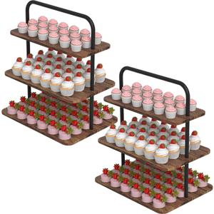 VyGrow Cupcake Stand, 3-Tier Dessert Stand for 52 Cupcakes, Wood & Metal Tower Display Premium Holder Dessert Tree Tower for Christmas Birthday Weddings Party Decor, Serving Tray, Wood Brown, 2-pack