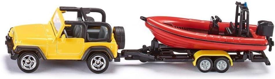 Siku 1658, Jeep with Boat, Metal/Plastic, Yellow/Red, Removable Trailer, Floatable Boat