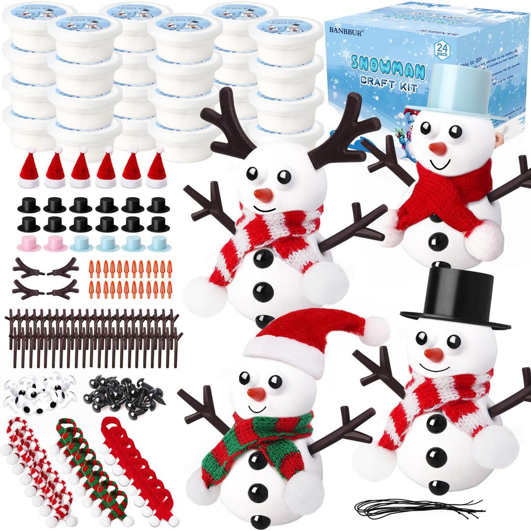 BANBBUR 48 Pack Stocking Stuffers for Kids,Christmas Crafts for Kids Bulk,Build a Snowman Kit,DIY Snowman Crafts Modeling Clay,Christmas Stocking Stuffers Gifts Activities for Boys Girls