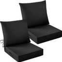 Outdoor Chair Cushions, 24 x 24 Inch Outdoor Cushion for Patio Furniture, Patio Chair Cushion, Waterproof & Fade Resistant Deep Patio Furniture Cushions Set with Handle and Ties, Black (Set of 2), 24*24+5.75/25*22.5
