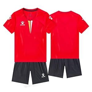 KELME Kids Custom Quick Dry Soccer Jerseys Sport Team Training Uniform, Boys Girls Youth Shirts and Shorts Set, Indoor Turf Soccer Outfit (Red, Kid 10)