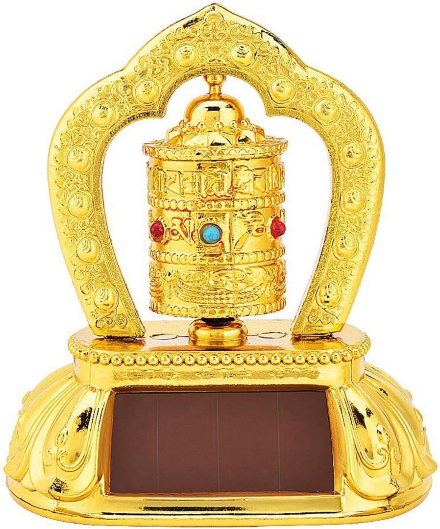 Car Prayer Wheel, Tibetan Tibet Buddhist Solar Energy Prayer Wheel for Car Interior Decoration, 9.5 x 6.5 x 11.5cm