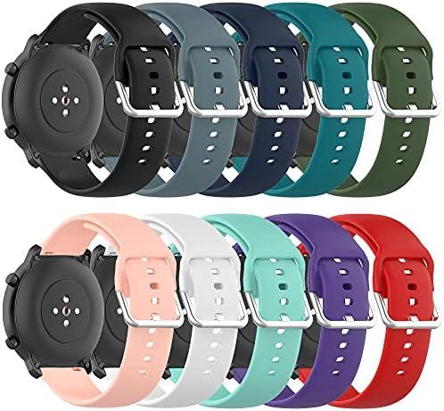Band for Amazfit Bip 6/Bip 5, 22mm Quick Release Silicone Replacement Band for Amazfit GTR 4/3/3 Pro/2/2e/GTR 47mm Smartwatch (No Tracker), 10 Pieces