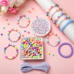 Highergo 1200 Pcs Mother's Day Bracelets for Women Heart Pastel Bead Bracelet Set DIY Craft Kit Love Heart Stretch Mother's Day Jewelry Accessories Outfits Festive Party Gifts Favors