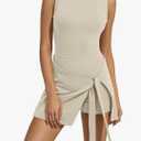 Tennis Dress for Women Sleeveless Wrap Skirt Built in Shorts Golf Athletic Dress Backless Round Neck Workout Rompers M