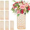 8 Pcs Crystal Metal Vase Centerpiece, 7.9" Cylinder Flower Vase and Hollow-Out Candle Holder for Wedding, Party, Home Table Decor (8, Gold)
