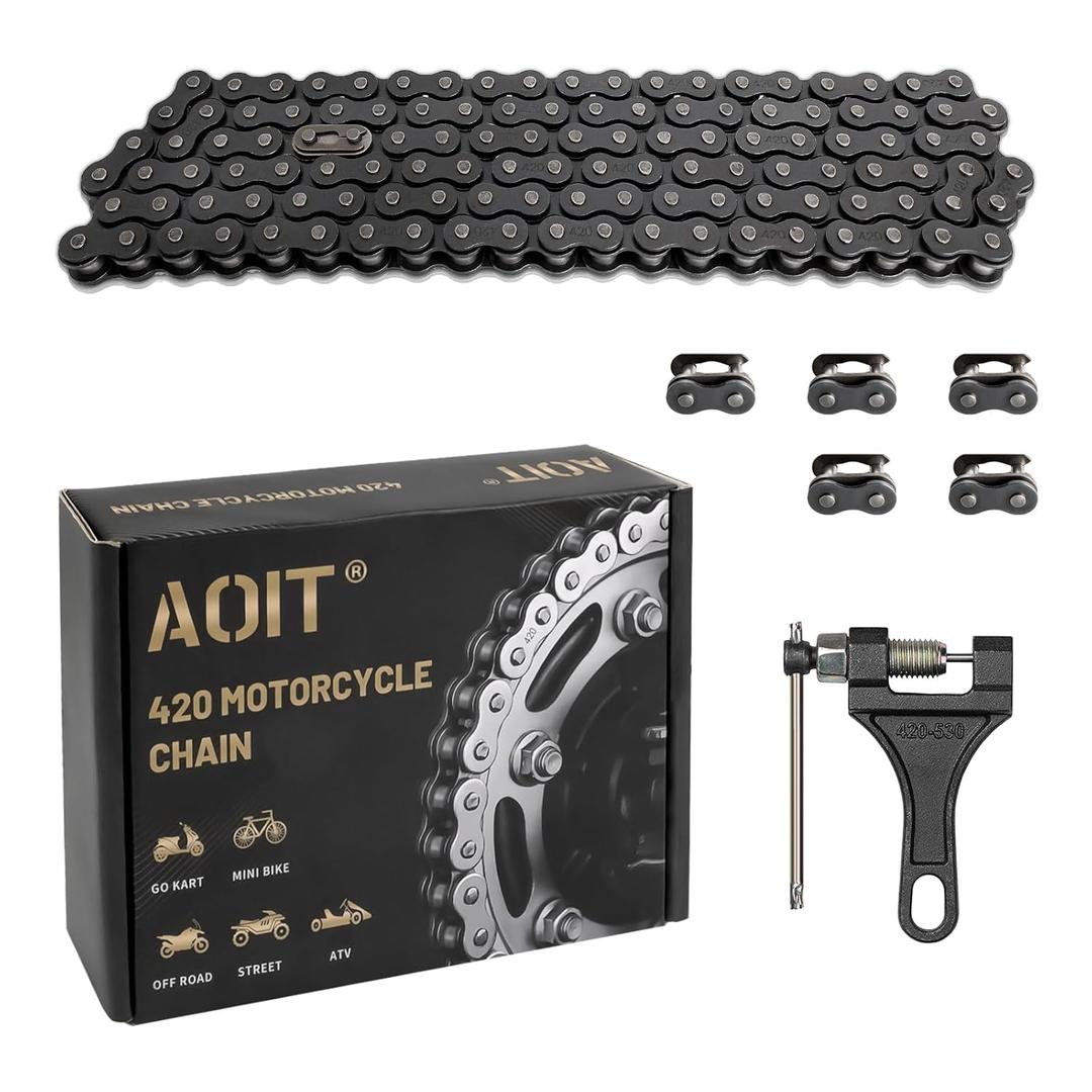 420 Motorcycle Chain Total 110 Links - 420 Standard Roller Chain for 110cc 125cc Go Kart Dirt Pit Bike ATV Quad Scooter Mini Bike, Free Chain Breaker Included