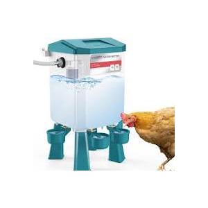 Automatic Chicken Waterer 2 Gallons, Float-Controlled Chicken Water Feeder with 4 Water Cups, 158.4-Inch Hose with 3/4'' and 1/2'' Ends, Large Poultry Waterer for Chick Quail Duck Turkey, Red