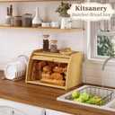 Kitsanery Bread box for kitchen countertop, Bamboo bread storage, Roll-Top Bread Container, Farmhouse Bread Holder for Homemade Bread ( Single Layer)