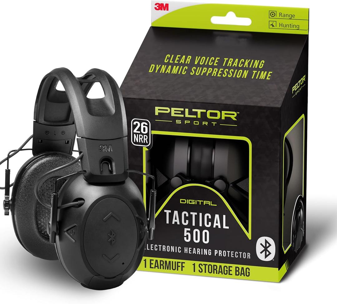 Peltor Sport Tactical 500 Bluetooth Hearing Protection Ear Muffs, 26 dB Noise Reduction Rating, Electronic Hearing Protection Headphones for Shooting, Hunting, Mowing, Construction, Concerts, & More
