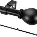 Black Curtain Rods for Windows 48 to 84 Inch, Heavy Duty Decorative Curtain Rods with Matte Black Lamp Style Finials, Adjustable 1" Diameter Metal Drapery Pole Set for Windows (M)