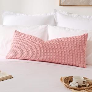 Kevin Textile Valentines 14x36 Inch Long Lumbar 1 Pack Boho Decorative Throw Pillow Cover Soft Striped Corduroy Rectangle Cushion Case Farmhouse Accent for Living Room Couch Sofa Bed, Dark Pink