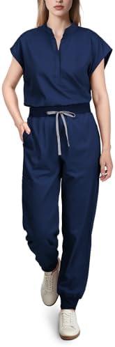 Eadflie Scrubs for Women Set, Cool Stretch Jogging Scrub Nurse Uniform Set, Comfortable Breathable Scrub Tops and Scrub Pants M