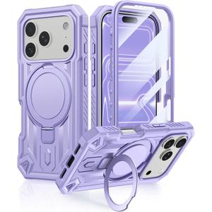 FNTCASE for iPhone 17 Pro-Max Case: Magnetic Ring Stand Holder Phone Cover | Compatible with Magsafe | Military Grade Shockproof Phone Shell with Kickstand | Heavy Duty Hard Cases Purple