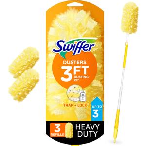 Swiffer Duster Heavy Duty 3 ft Extendable Handle Starter Kit with 3 Refills (4 Piece Set)