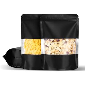 100Pcs 6x9 Inch Smell Proof Bags Stand Up Pouches Resealable Mylar Clear Bags with Window and Zipper Food Storage Coffee Snacks Baked Food Packaging for Small Business (Black)