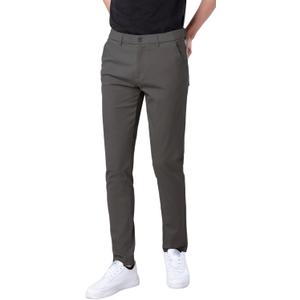 Plaid&Plain Men's Skinny Stretchy Khaki Pants Colored Pants Slim Fit Slacks Tapered Trousers (28W x 28L, Grey)