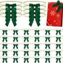 Dingion 100 Pcs Velvet Christmas Gift Bows for Gift Wrapping Elastic Bows Holiday Pre Tied Bows 24'' Stretch Loops Flat Gift (Green)