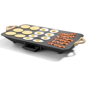 12x20inch Electric Griddle by BBQ Masters, 1700W Fast Even Heating, ILAG Granite Nonstick, Sloped Cooking Surface, Frameless Design for Easy Cleaning, Great for Family Gatherings, Black