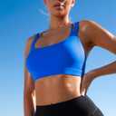 RUNNING GIRL Sports Bras for Women, Criss-Cross Back Padded Strappy Sports Bras Medium Support Yoga Bra with Removable Cups (Blue, L)