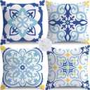 NIGHTWISH Outdoor Waterproof Pillow Covers 18x18 Set of 4 Blue Boho Decorative Outdoor Throw Pillows Floral Cushion Cases for Patio Furniture Bench Couch Sunbrella