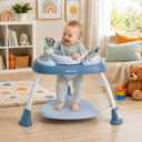 Dream On Me Pogo 3-in-1 Baby Activity Center for 4–12 Months, 360° Rotating Seat, Adjustable Height, Interactive Toys with Music, Converts to Toddler Play Table & Standing Station, Moonmist Blue