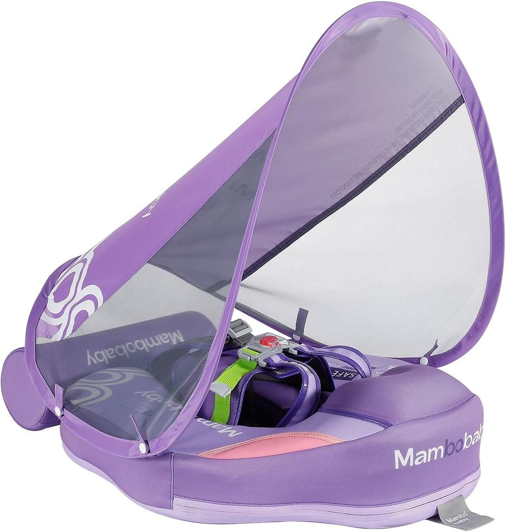 Mambobaby Float Non-Inflatable Baby Float with Canopy, Five-Point Safety System, 3D Canopy(Detachable) UPF 50+, Baby Pool Floats for 3-24 Months, Dual-Mode Toddler Swim Floaties