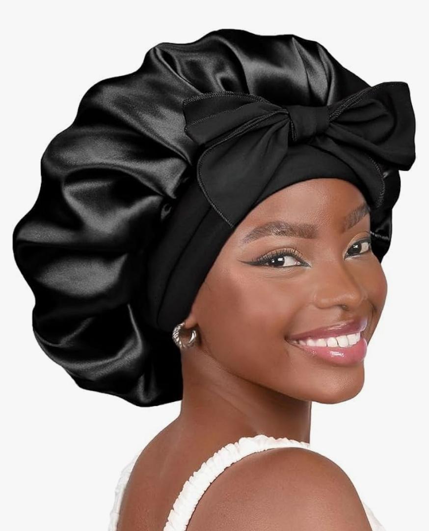 YANIBEST Silk Bonnet for Sleeping Women Adjustable Double Layer Satin Bonnet Reduce Friction Prevent Frizz Natural Curly Hair Large