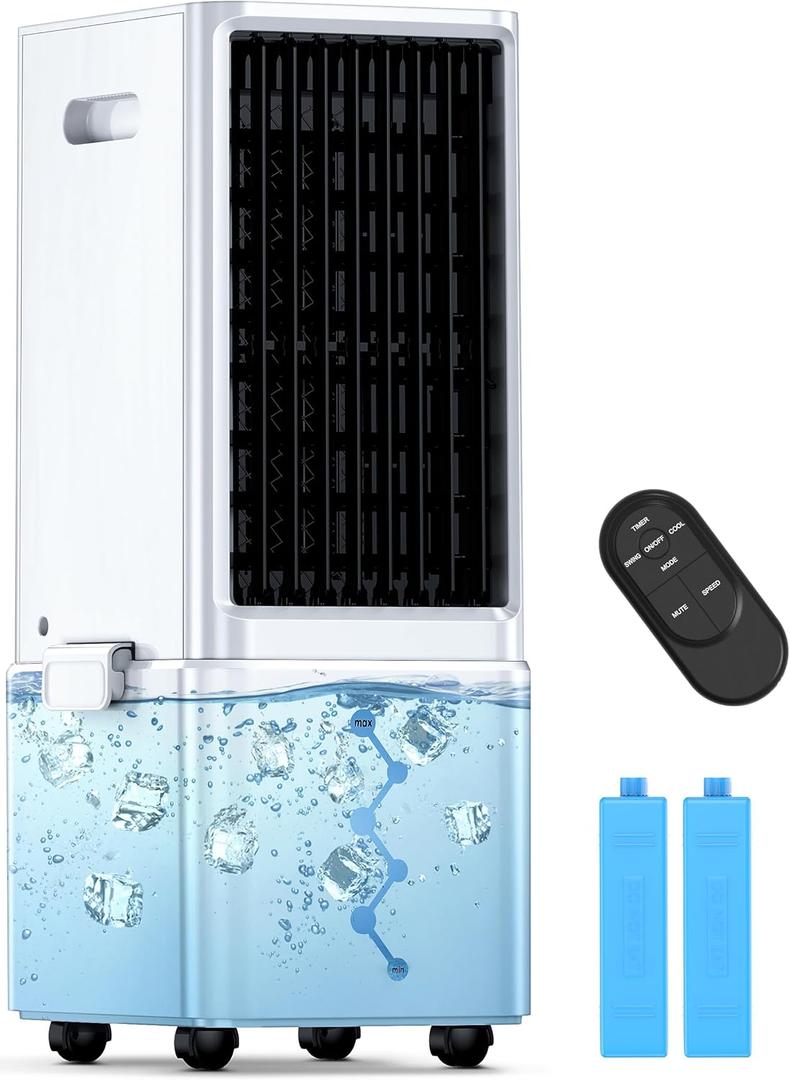 Windowless Air Conditioner w/ 4 Modes & 3 Speeds, Waterless Alert, 2.4-Gal Tank for 20H Cooling, 12H Timer, 20FT Remote, 70 Auto Swing Evaporative Air Cooler, Portable AC Unit for Bedroom