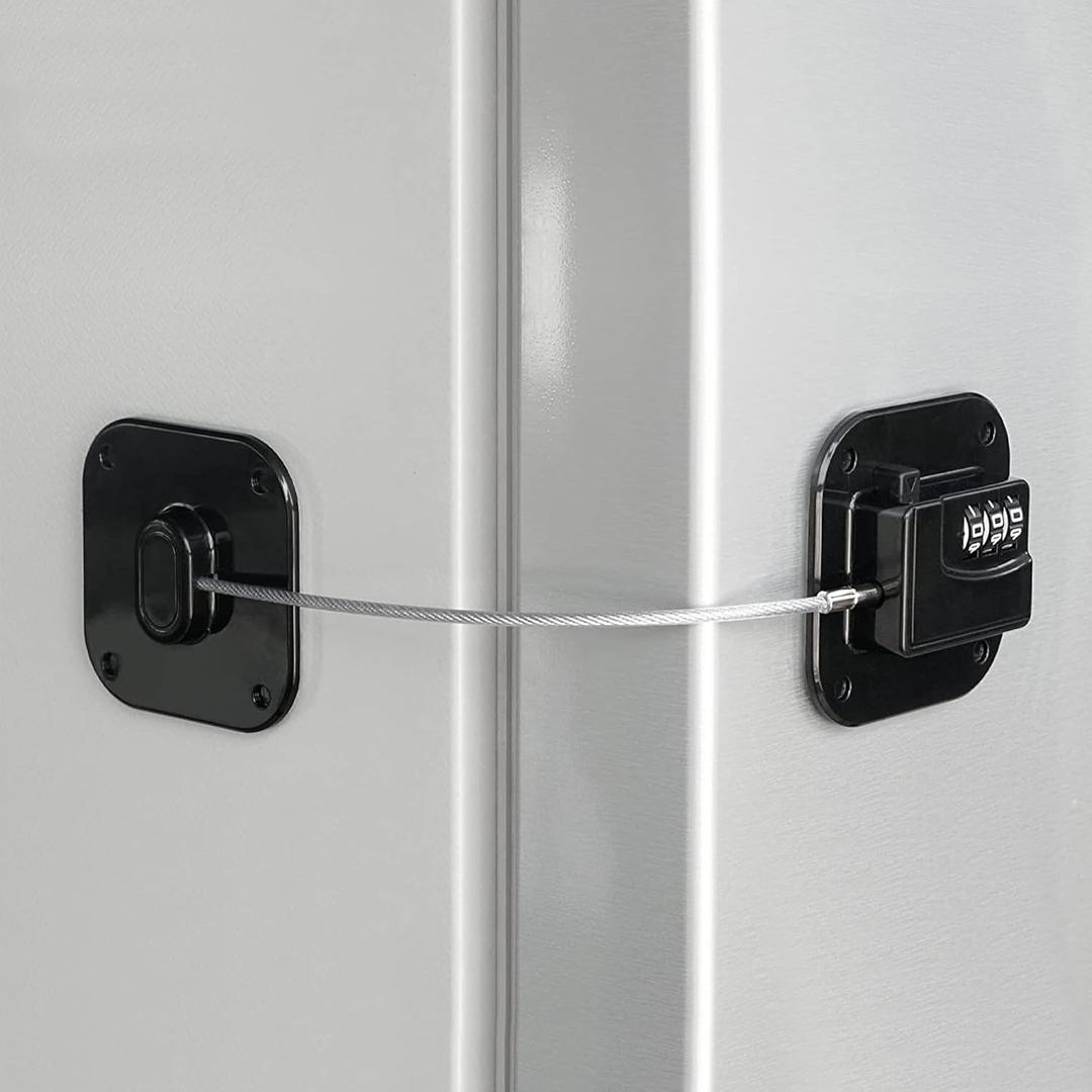 Refrigerator Lock, Heavy Duty Fridge Lock, Combination Lock for Refrigerator Cabinets, Drawers, Safety, Easy Install No Keys Needed (Black-1Pack)