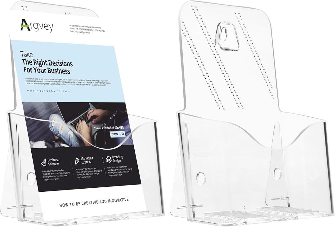 Acrylic Brochure Holder 6 x 8 Inch, Clear Slant Back Display Stand for 5.5 x 8.5 & 5 x 7 Inch Flyers, Pamphlets, Table Signs Plastic Paper Holder for Office, Home, Store, 2 Pack