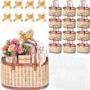 Reallnaive 12 Set Gift Basket Empty Woven Bamboo Storage Baskets with Clear Gift Bags Pull Bows Ribbon Foldable DIY Gifts Basket Kit with Handle for Baby Shower Housewarming