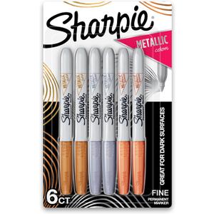 Sharpie Metallic Permanent Markers, Fine Point, Assorted Metallic, 6 Count