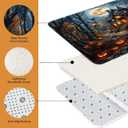 MEHOFOND Halloween Shower Curtain Sets 4Pcs with Shower Curtain,Non-Slip Rugs,Toilet Lid Cover, Bath Mat and 12 Hooks Castle Moon Night Scary Evil Pumpkin Halloween Bathroom Decor Set