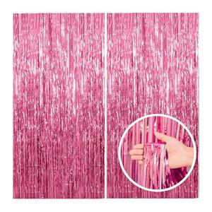 Colorfast FOIL Fringe Curtain Backdrop for Birthday, Graduation Celebration, Bachelorette, Valentines Party Celebration, Event Decoration (Color may vary) Pink, Pack of 3