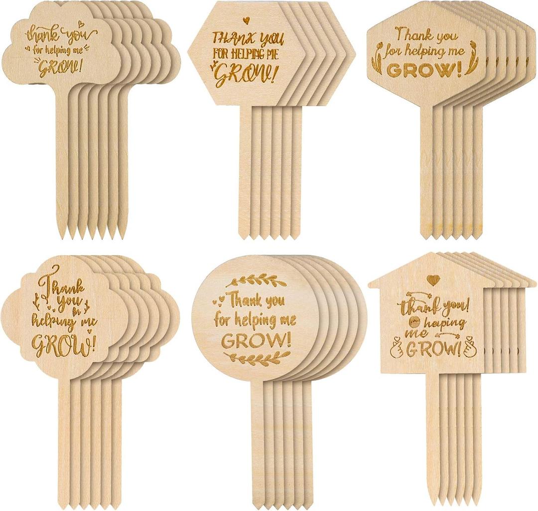 36 Pieces Thank You for Helping Me Grow Plant Markers Wooden Plants Labels Succulent Labels Wooden Plant Markers for Vegetable Flowers Garden Potted Plants