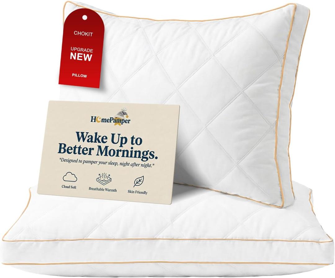 3D Down Alternative Bed Pillows for Sleeping, Set of 2 Luxury Hotel Quality Pillows with 100% Cotton Shell, High-Density Support for Side and Back Sleepers, White King