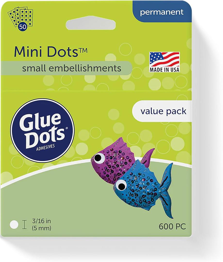 Glue Dots, Mini Dots Value Pack, Double-Sided, 3/16", 600 Dots, DIY Craft Glue Tape, Sticky Adhesive Glue Points, Liquid Hot Glue Alternative, Clear