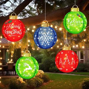 Leinuosen 5 Pcs Lighted Christmas Ornament Ball 11.8in Giant Waterproof Outdoor Hanging Merry Christmas Balls with LED Lights Pop-up Xmas Foldable Decoration Sphere Light for Holiday Yard Tree Decor