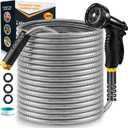 Garden Hose 50 ft, Stainless Steel Water Hose 50ft Heavy Duty with 10 Function Nozzle, Flexible No-Kink Metal Hose 50 Feet, Pet-Proof Water Pipe for Outside Yard