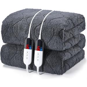 Heated Mattress Pad Queen Size with Dual Control - Sherpa Quilted Electric Mattress Pad Cover - Auto Shut Off Bed Warmer with Deep Pocket, Fast Heating, Machine Washable, Gray