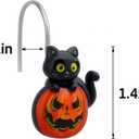 Halloween Shower Curtain Hooks Set of 12  Black Cat on Pumpkin Design  Durable Resin Bathroom Decor Hooks for Halloween Party, Kids & Holiday Theme