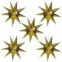 5Pack 9-Pointed Paper Star Lantern 11.8 inch Hanging Paper Lampshade for Winter Wonderland Xmas Day Decoration Wedding Birthday Party Home Decor (Gold)