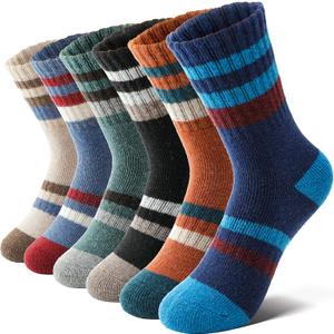 Anlisim Kids Merino Wool Hiking Socks Boys Girls Toddlers Thermal Winter Warm Boot Thick Cushion Gift Socks 6 Pairs(Stripe, 8-12Y)