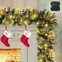 9 FT Christmas Garland with Lights, Pre-lit Xmas Garland Battery Operated Lighted with Timers Pine Cone Berrirs Lush Branches,Christmas Garlands Decoration for Mantle Stair Fireplace Indoor Outdoor
