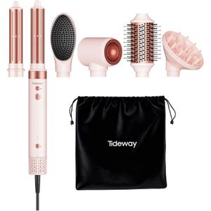 Tideway Prowaver 6-in-1 Hot Air Styler Wrap Dual Voltage Ionic Professional Hair Dryer Brush with Auto Wrap Curlers &Volumizing Brush for Fast Drying& Frizz Free Hair with No Heat Damage for Women